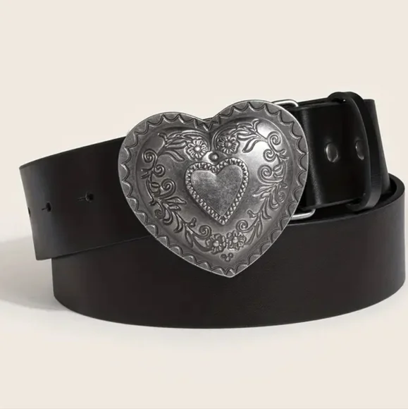 Accessories | Silver Heart Belt Buckle And Pu Leather Belt 